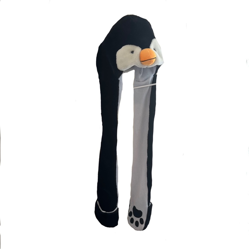 Penguin Fluffy Hat With Gloves Mittens Fuzzy Soft Animal Cap